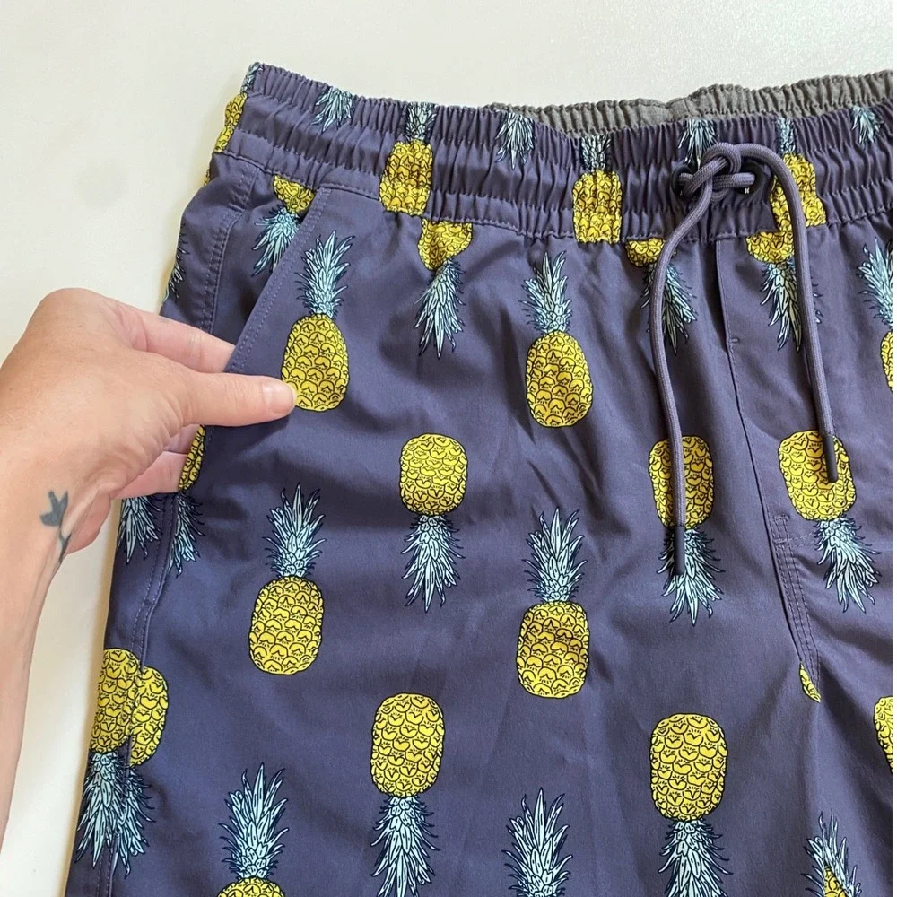 Hurley Men's L Pineapple Volley Elastic Waist‎ Blue Swim Trunks Board Shorts EUC - Picture 9 of 10